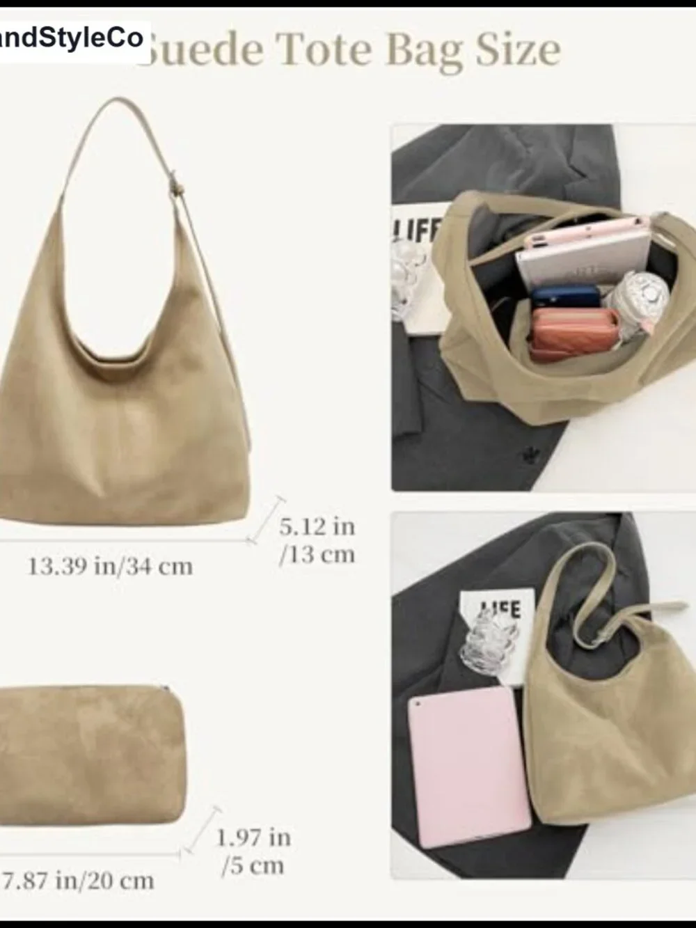 Suede Hobo Bag Women Shoulder Tote Crossbody Purse Slouchy Retro Handbag Faux
